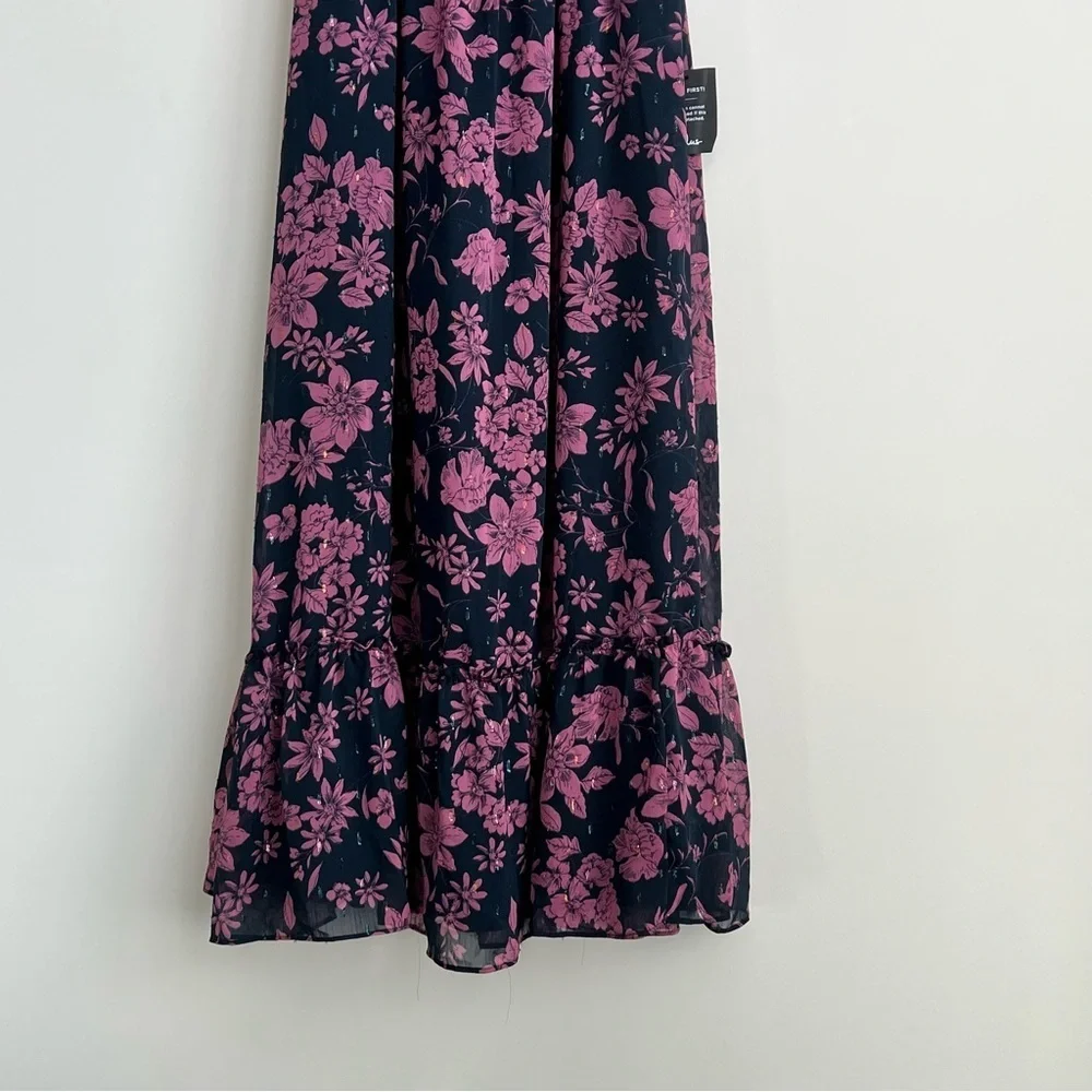 New Lulus Love and Blooms Navy Blue Floral Print Off The Shoulder maxi Dress - Picture 10 of 14